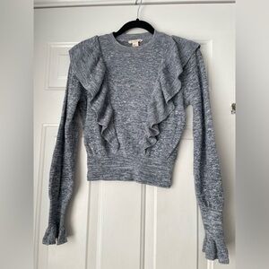 H&M Heathered Gray Ruffle Crew Neck Sweater